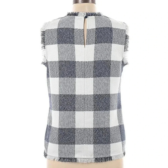 Banana Republic White and Blue Gingham Plaid Frayed Hem Top Blouse Size Medium M - Picture 4 of 5